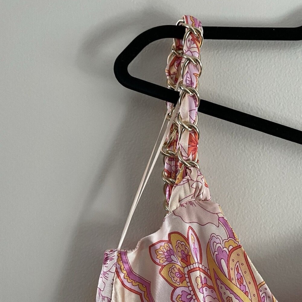 Zara Womn XS Paisley Satin Chain Straps V-Neck Faux Wrap The Sasha Crop Top NWOT - Picture 4 of 10